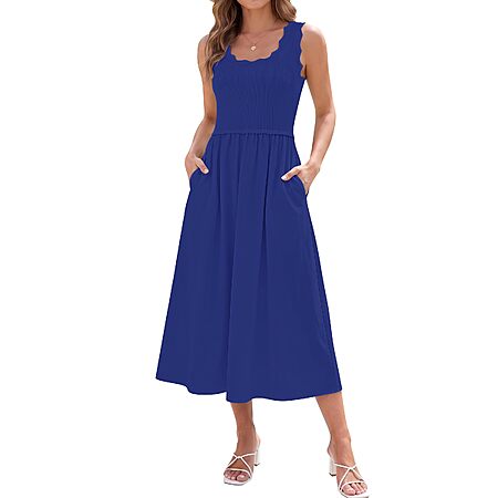 AUMORA Women’s A line Sleeveless Scoop Neck Flowy Dress w/ Pockets $12