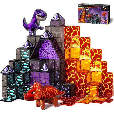 40-Pc GobiDex Lava & Cave Dinosaur Magnetic Tiles Building Set $10