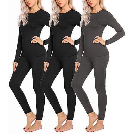 3-Pk Ekouaer Women’s Thermal Underwear Sets (Black/Black/Grey) $15