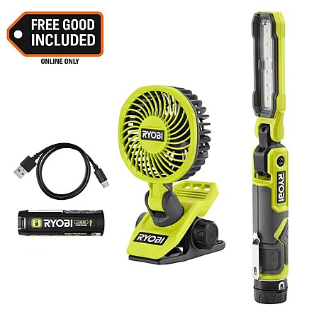 RYOBI USB 550 Lumens Rechargeable Inspection Flashlight Kit w/ Cordless Clamp Fan $39.95 + Free S&H