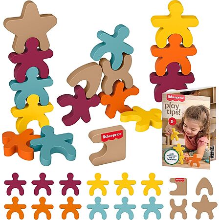 16-Pc Fisher-Price Wood Montessori Toy Stacking Shapes $5