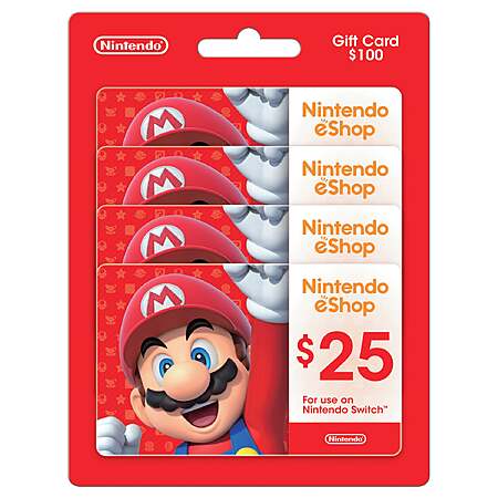 Costco Members: 4-Pk $25 Nintendo eShop Gift Card (Email Delivery) $80 & More