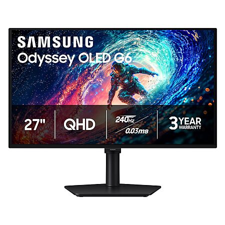 27″ Samsung Odyssey G6 QD-OLED 240Hz 0.03ms Gaming Monitor $385 + Free S&H