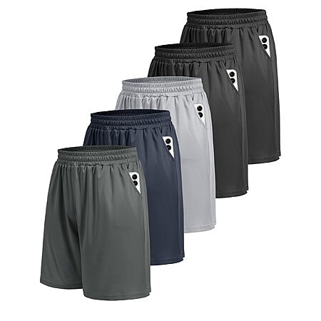 5-Pk BOOJO Athletic Gym Men’s Shorts w/ Pockets (Large Only) $15.20