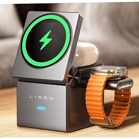 LISEN 3 in 1 Wireless Magsafe Charging Station for Apple iPhone, Watch & Airpods $24 + Free Shipping
