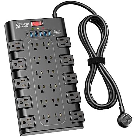 Prime Members: SUPERDANNY Power Strip w/22 AC Outlets & 6 USB Ports (Black) $19.95 + Free S&H