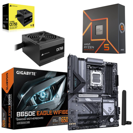 AMD Ryzen 5 7600X CPU + Gigabyte B650E Eagle WiFi 6E AM5 MB + Corsair CX750 PSU $215 + Free S&H