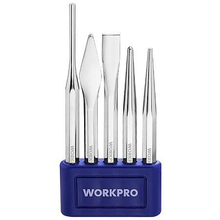 5-Piece WORKPRO Punch & Chisel Set Cr-V Steel Storage Tray $10