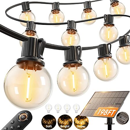 198′ (192’+6′) addlon Outdoor Waterproof Solar String Lights w/ 64 Bulbs & Remote $30 + Free S&H