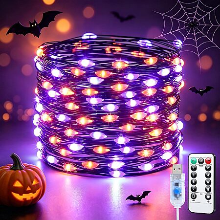 33′ JMEXSUSS 100-Ct Orange & Purple Halloween Fairy Lights w/ Remote & Timer $5