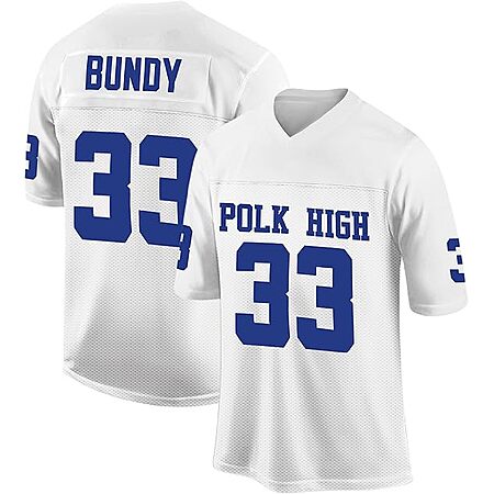 Men’s Classic 90s Al Bundy 33 Polk High Football Jersey (White/Blue) $15