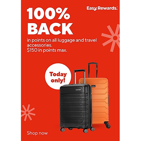 Staples Rewards Offer: Luggage Purchase (up to $150), Earn 100% Back in Points (valid today only)