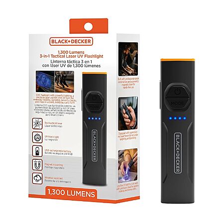 BLACK+DECKER 1300-Lumen 3-in-1 Rechargeable LED Tactical Flashlight $30