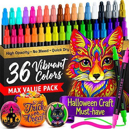 36-Pc ARTISTRO Multicolor Dual-Tip Acrylic Paint Marker Pens $9.95