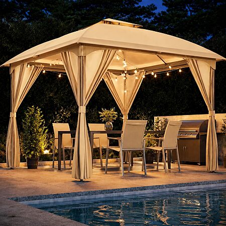 10’x10′ LAUSAINT HOME Arc Double-Tier Roof Gazebo Canopy w/ Curtains (2 Colors) $144 + Free S/H