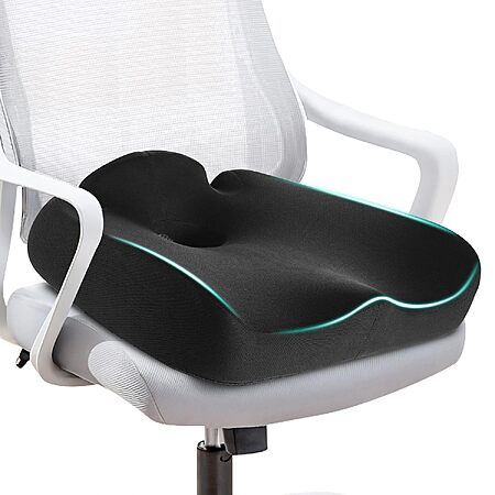 LALUCREATE Ergonomic Memory Foam Seat Cushion for Office Chairs w/ Non-Slip Base $16