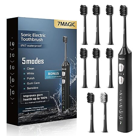 7MAGIC Sonic Electric Toothbrush w/ 8 Heads (4 Colors) $10.50