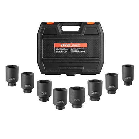 8-Pc VEVOR 1/2″ Drive 12-Point Axle Nut Impact Socket Set $27.50 + Free S&H