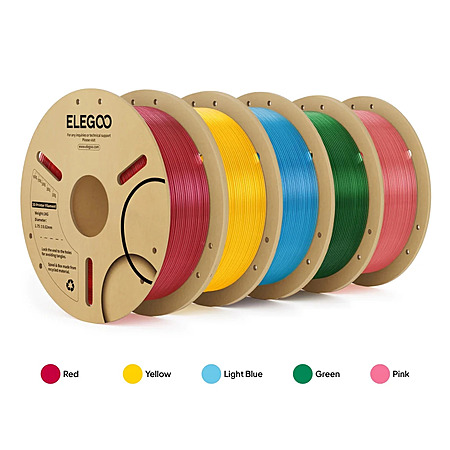 5-Ct 1kg 1.75mm Elegoo PLA Translucent 3D Printer Filament Bundle $52 + Free S&H