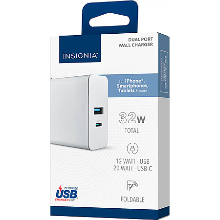 Insignia 32W Dual Port USB Foldable Wall Charger (White) $7 + Free S&H