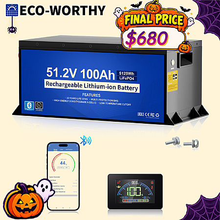48V 100Ah ECO-WORTHY Pro LiFePO4 Lithium Rechargeable Battery w/ Metal Case $680 + Free S&H