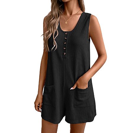 Ekouaer Women’s Sleeveless Waffle Loose Romper (Black) $6