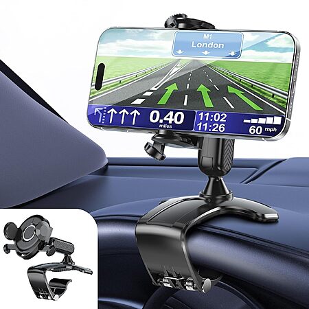 RIEMKSL 360° Rotating Car Dashboard Phone Mount w/ One-Touch Release & Clip $3
