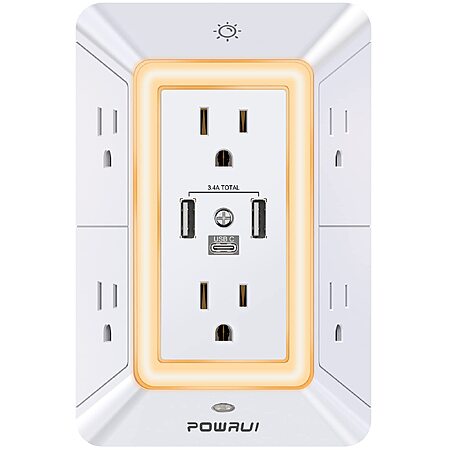 6-Outlet POWRUI 1680J Wall Extender w/ Night Light & 3x USB Ports $9.95