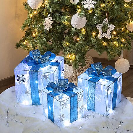 3-Pc Lauzior Indoor/Outdoor Christmas Gift Box Decorations w/ 60 LED Lights $14.85